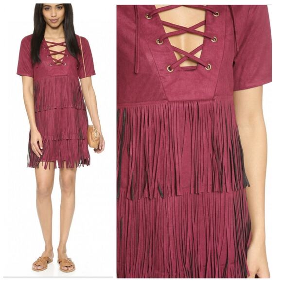 RAGA Faux Suede The Wild West Fringe Shift Dress Size Small Boho Western Cowgirl - Picture 1 of 6
